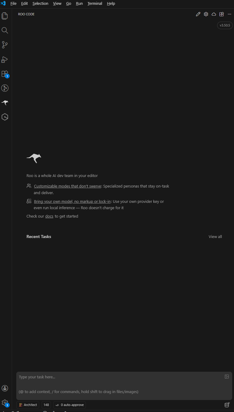 Roo Code 主面板欢迎界面